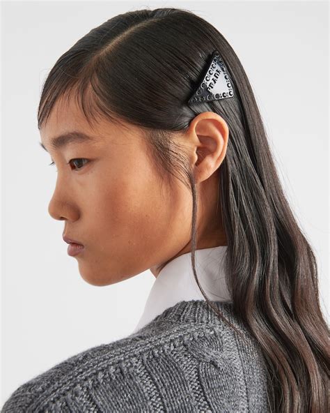 prada photo id clip|Black Plexiglass hair clip .